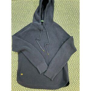 Lauren Ralph Lauren Gray Waffle-Knit Cotton Hoodie Gold-Tipped Drawstrings & Log